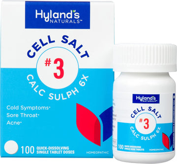 Hyland'S Cell Salt No. 3 Calc Sulph 6X Tablets, Cold Relief, Natural Homeopathic Relief Of Colds, Sore Throat, Acne, Quick Dissolving Tablets, 100 Count