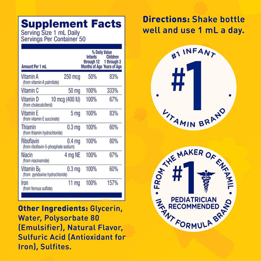 Enfamil Prenatals & Baby Vitamins Poly-Vi-Sol 8 Multi-Vitamins & Iron Supplement Drops for Infants & Toddlers, Supports Growth & Development, 50 mL Dropper Bottle
