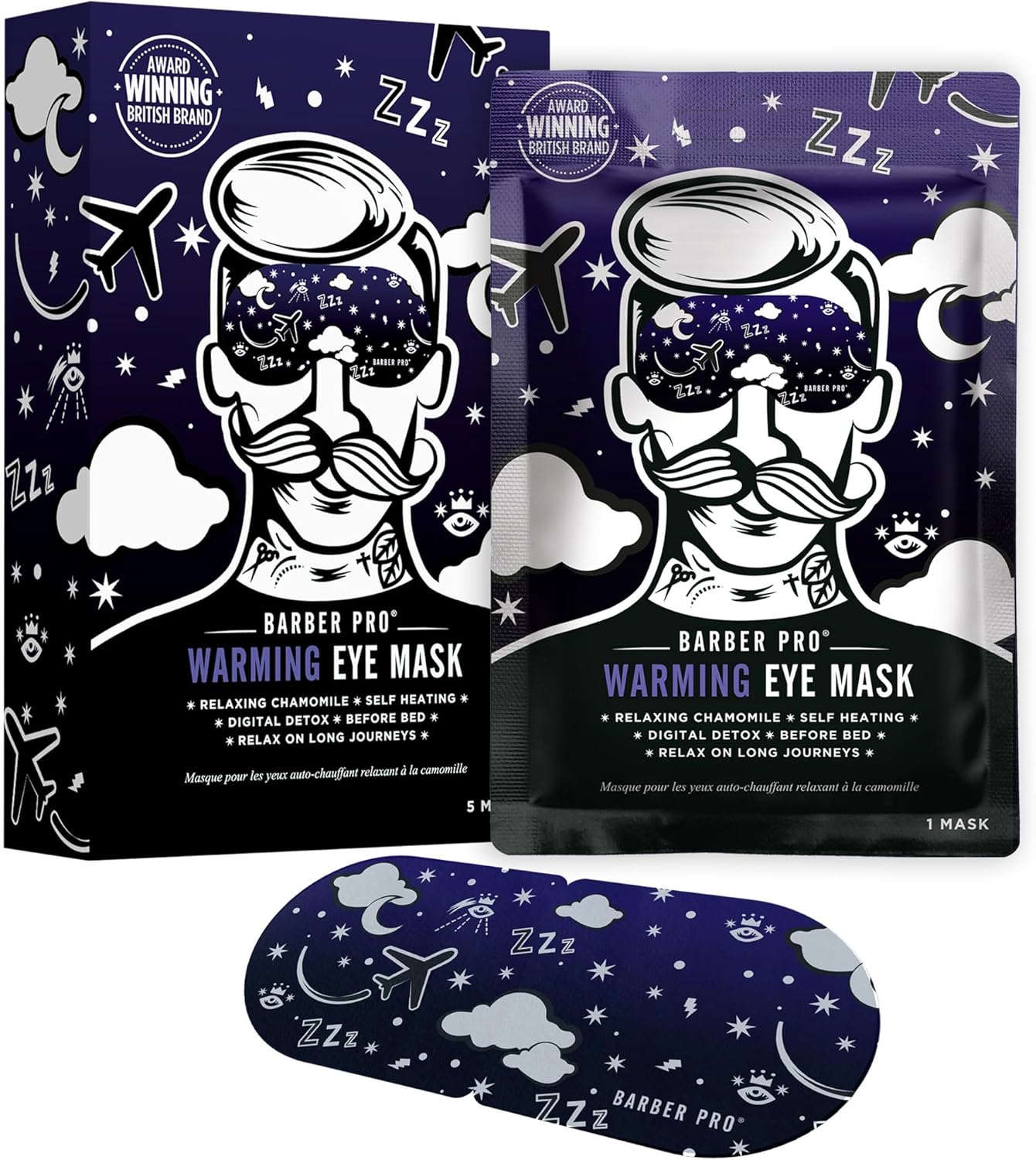 Barber Pro Self Heating Eye Mask Soothing Steam Eye Mask Warming Relaxing Stress Relief Dry Fatigued Tired & Sore Eyes Chamomile Scent Perfect For Travel & Sleep Multi Award Winning Brand 5 Pack