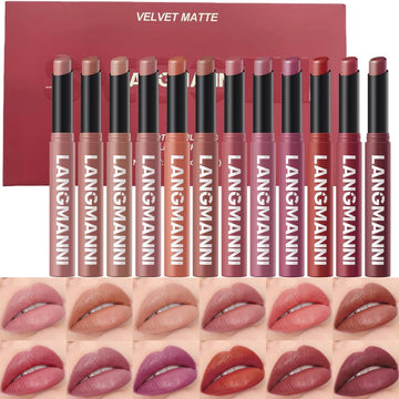 Jolilab 2Pcs Velvet Matte Lipstick Nude Matte Soft Dark Color Stick High Pigmented Long-Lasting Waterproof Lip Stick Lip Balm Beauty Cosmetics Gift For Girls And Women(07#+08#)