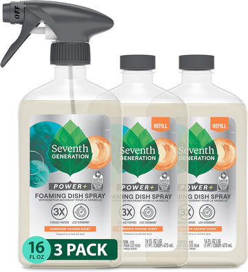 Seventh Generation Foaming Dish Spray, 3 Refills and 1 Sprayhead, 16 Fl Oz (Pack of 3)