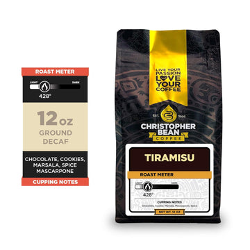 Christopher Bean Coffee - Decaf Ground Universal Drip Tiramisu Flavored Coffee With Medium Roast | Tiramisu Coffee No Sugar With 100% Arabica, No Fats, Non-Gmo | 10-Ounce