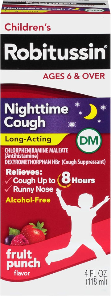 Robitussin Long-Acting Cough And Cold Medicine For Kids, Fruit Punch Flavor - 4 Fl Oz Bottle