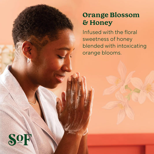 Sof Nourishing Hand Wash - With Moisturizing Sea Algae, Coconut & Olive Oil- Vegan & Non Gmo- Free From Phthalates, Sulfates & Parabens- Orange Blossom & Honey - 8 Oz Bottle 6 Pack