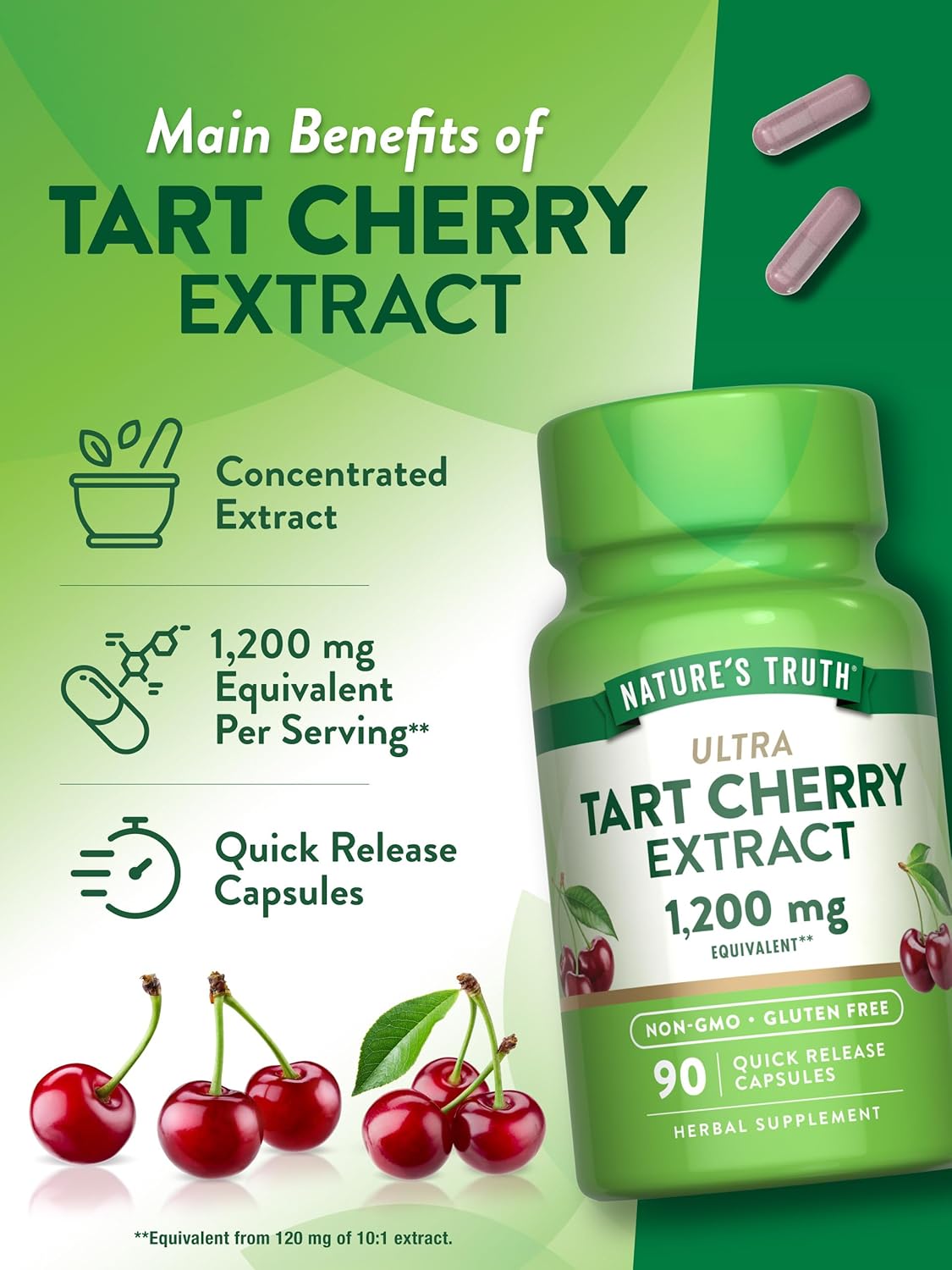 Nature's Truth Tart Cherry Extract Capsules | 1200 mg | 90 Count | Non-GMO & Gluten Free Supplement : Health & Household