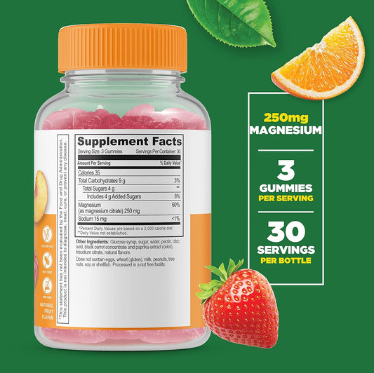 Lifeable Extra Strength Magnesium - 250mg Elemental Magnesium from 2,130mg Magnesium Citrate - Great Tasting Gummy Supplement - Vegan Chewable - for Muscle Relax Support - for Adults - 90 Gummies