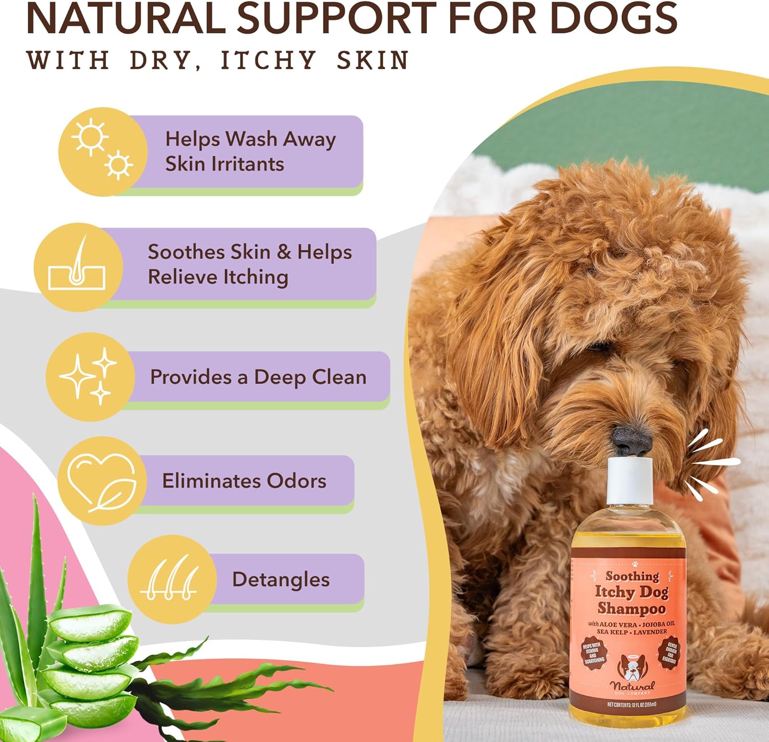 Natural Dog Company Itchy Dog Shampoo (12 oz) Bundle with Wild Alaskan Salmon Oil (16 oz) | Hypoallergenic Shampoo and Sensitive Skin Supplement | Soothing Relief for Recurring Skin Conditions