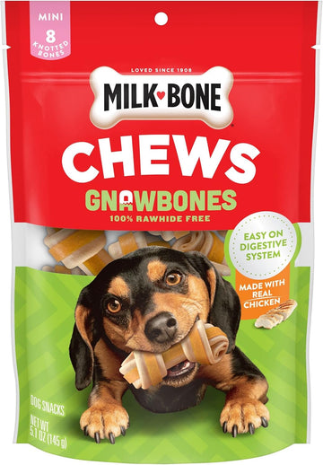 Milk-Bone Chews Gnawbones Rawhide Free Dog Treats, Chicken, 8 Long Lasting Mini Knotted Bones (Pack Of 4)