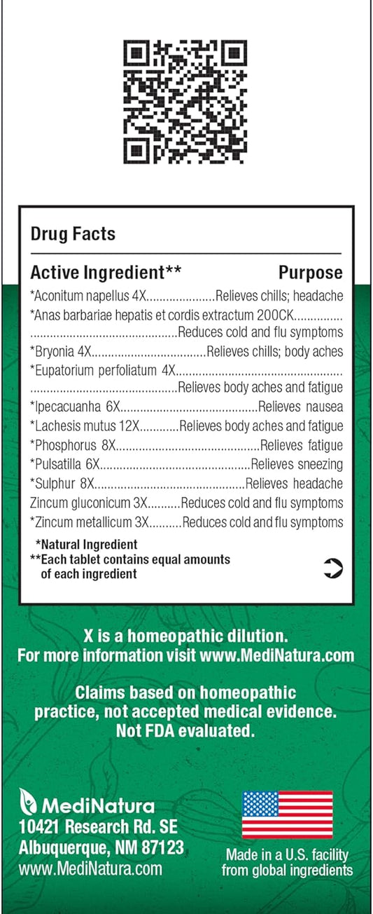 Bhi Flu + Cold Multi-Symptom Relief Natural Safe Non-Drowsy Remedy 11 Targeted Homeopathic Active Ingredients For Body Aches, Fatigue, Chills & Headache - 100 Tablets