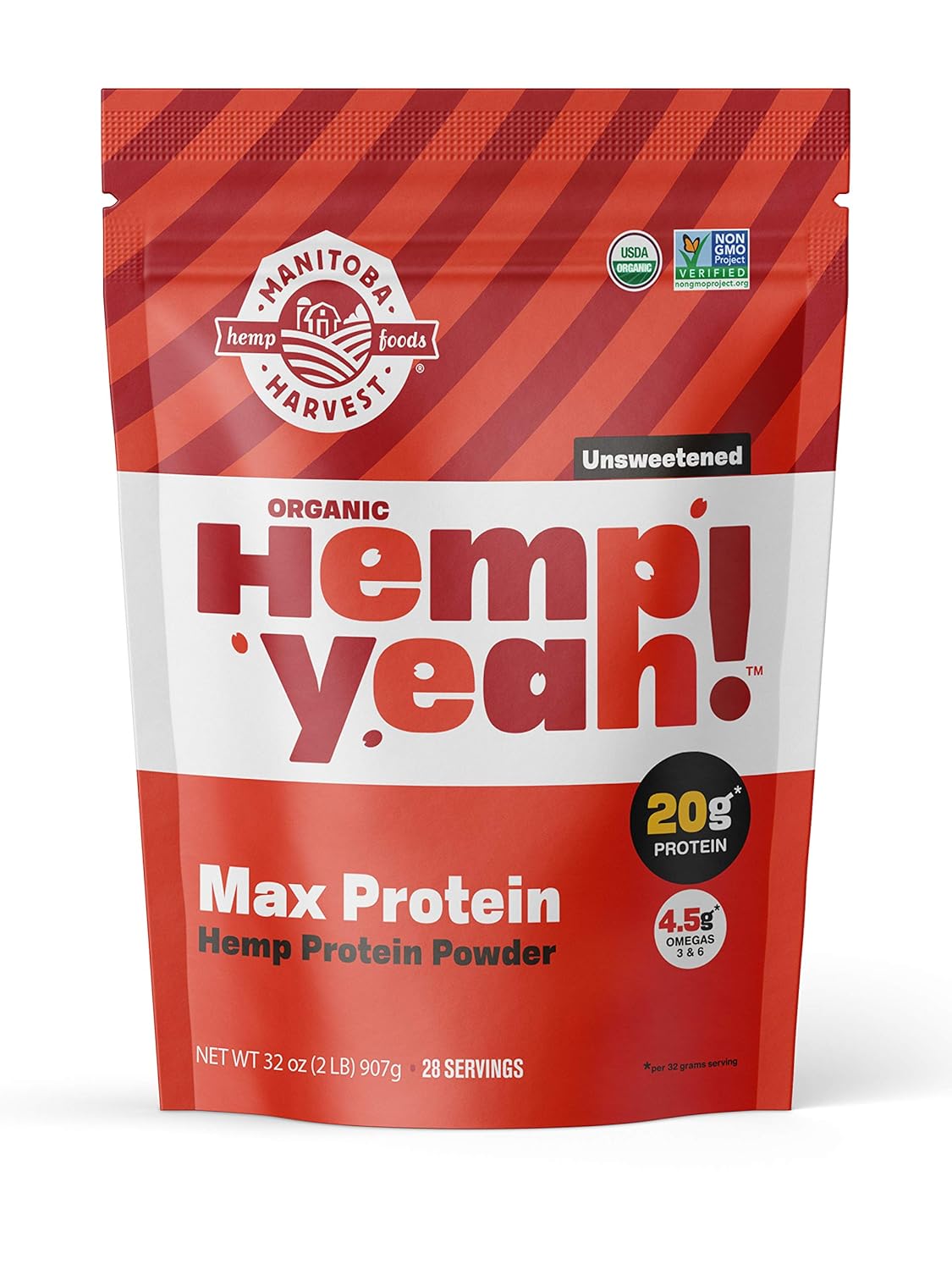 Manitoba Harvest Hemp Yeah! Organic Max Protein Powder, Unsweetened, 32Oz; With 20G Protein And 4.5G Omegas 3&6 Per Serving, Keto-Friendly, Preservative Free, Non-Gmo, Packaging May Vary