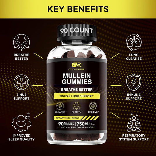 Mullein Gummies 9In1 - Mullein Gummies For Lungs And Sinus Support- Cleanse, Clarity, Relief (90Ct)