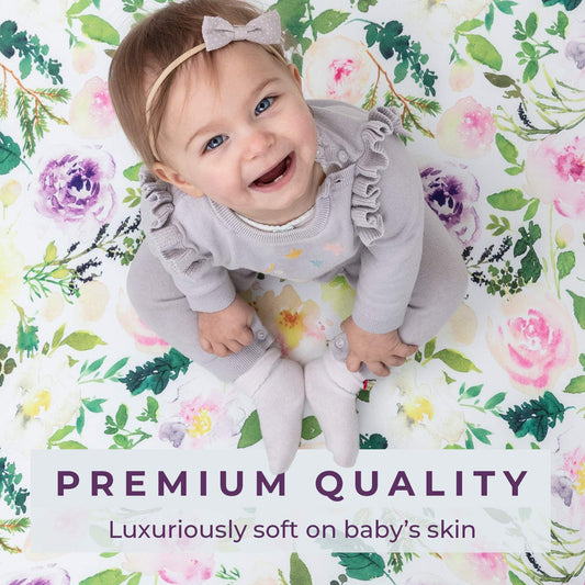 Pobibaby - 2 Pack Premium Bassinet Sheets For Standard Bassinets - Ultra-Soft Premium Knit, Stylish Floral Pattern, Safe And Snug For Baby (Allure)