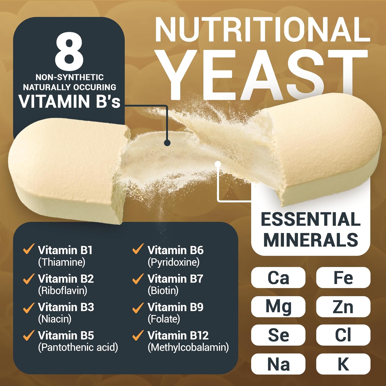 Dr. Berg Nutritional Yeast Tablets – Natural B12 Added - All 8 B Vitamin Complex – Organic Vanilla Flavor - 270 Vegan Tablets Dietary Supplements : Health & Household