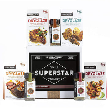 Urban Accents GRILL SUPERSTAR, The Complete Gourmet Grilling Spices and Rubs Gift Sets(Set of 7) - A Dryglaze, Grilling Spices and BBQ Rubs Gift Set