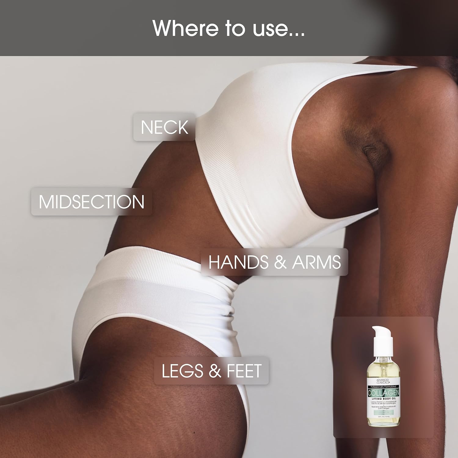 Advanced Clinicals Hydrating Collagen Oil For Body & After Shower | Visible Anti Aging Skincare Moisturizer Collagen Body Oils For Women & Men Helps Soften Appearance Of Crepey Skin, Large 12 Fl Oz : Beauty & Personal Care