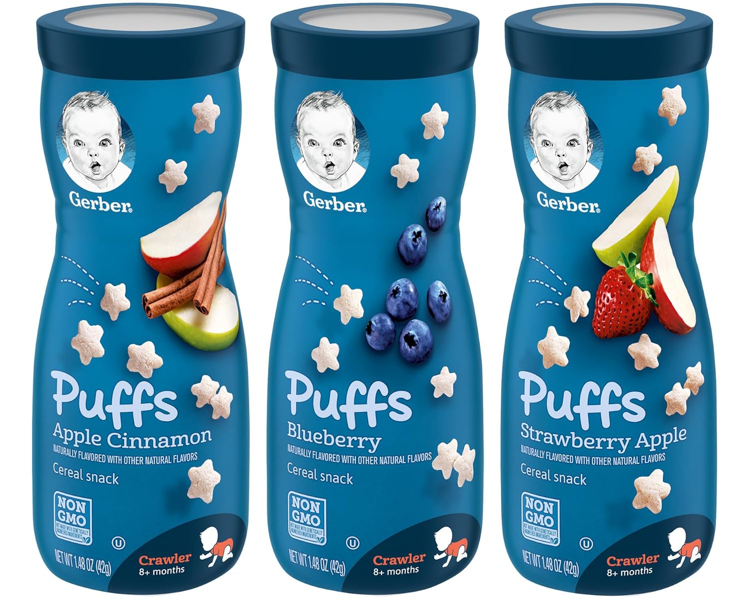 Gerber Puffs Variety Pack, 1 Strawberry Apple, 1 Blueberry, 1 Apple Cinnamon, 3 CT