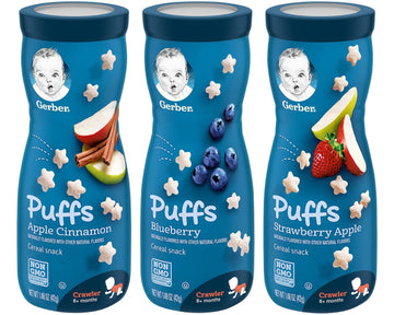 Gerber Puffs Variety Pack, 1 Strawberry Apple, 1 Blueberry, 1 Apple Cinnamon, 3 CT