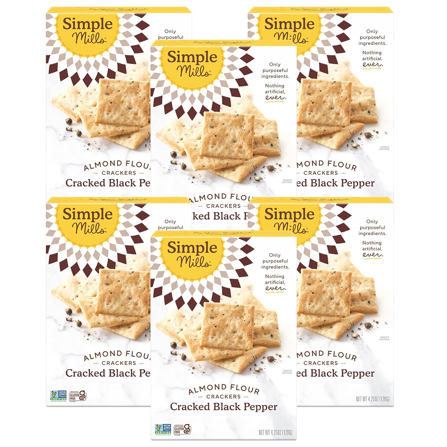 Simple Mills Almond Flour Crackers, Black Cracked Pepper - Gluten Free, Vegan, Healthy Snacks, Plant Based, 4.25 Ounce (Pack of 6)