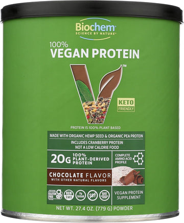Biochem 100% Vegan Protein, Natural Amino Acids, Gluten Free, Keto, Non Whey, Pea & Hemp Protein Powder For Women And Men, 24 Servings 2 Lb (Chocolate)