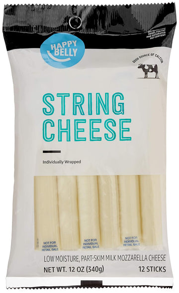 Amazon Brand, Happy Belly Mozzarella String Cheese, 12 Count, 12 Ounce Pack