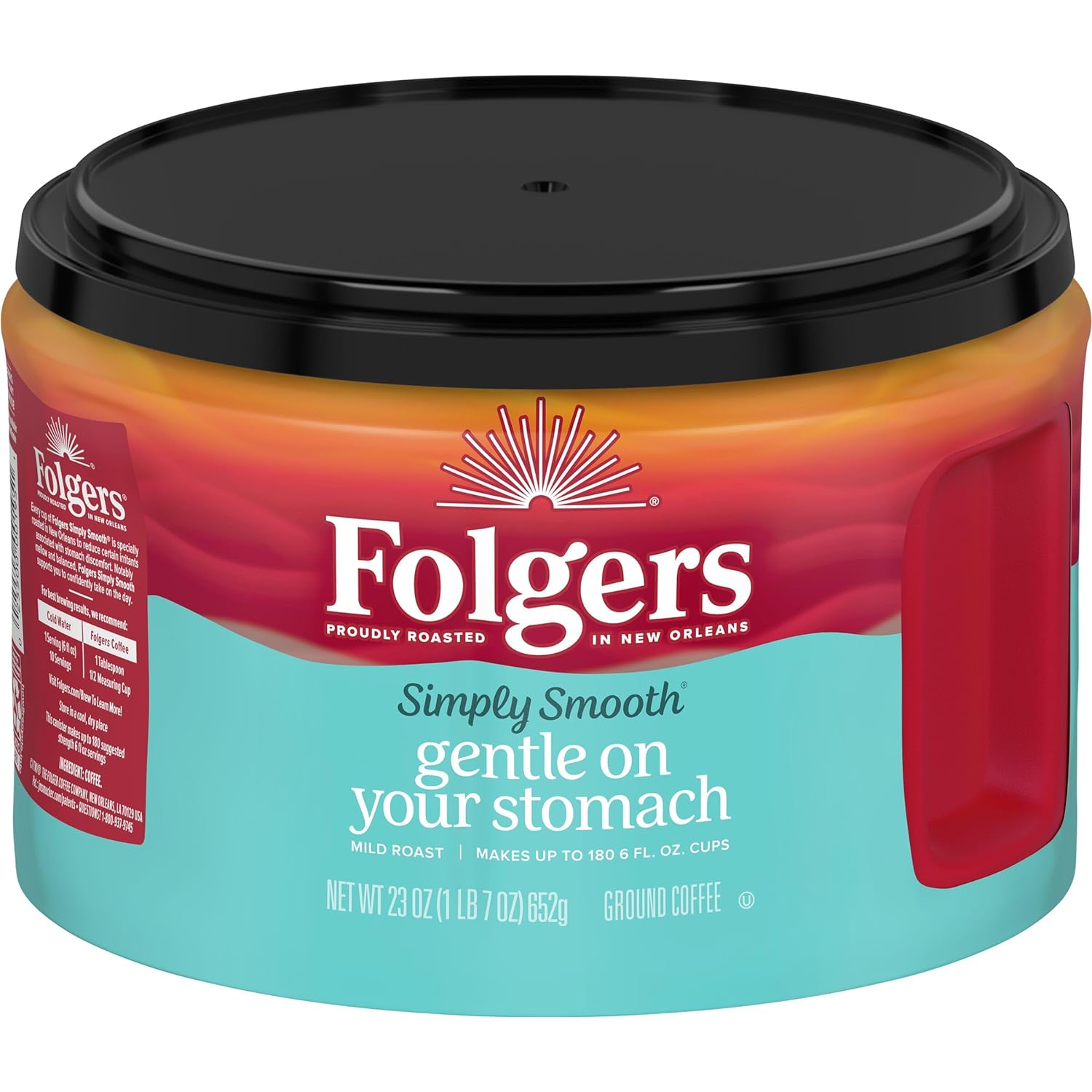 Folgers Simply Smooth Mild Roast Ground Coffee, 23 Ounce (Pack of 6), Gentle on Your Stomach