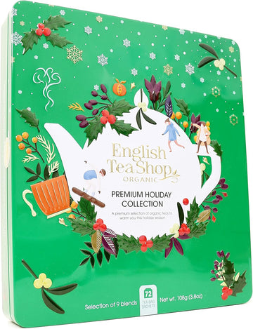 English Tea Shop Premium Holiday Collection Green Gift Tin | 72 Tea Bag Sachets | 108G