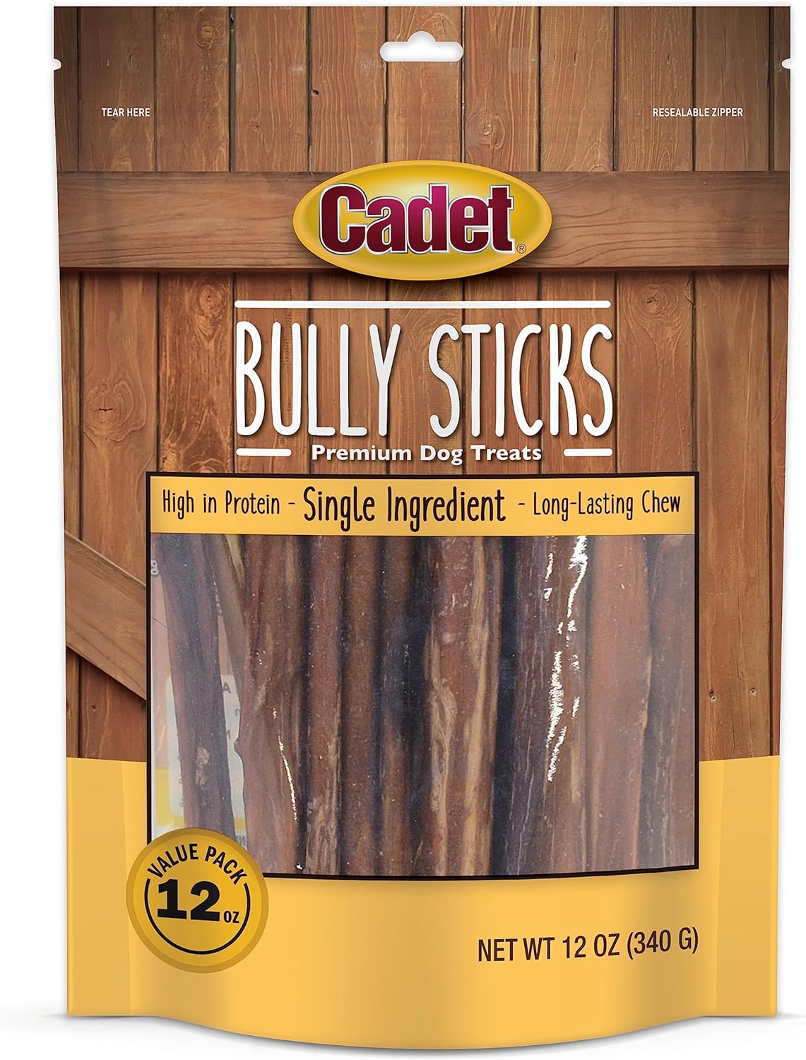 Cadet Bully Sticks For Small Dogs – All-Natural Beef Pizzle, High Protein, Low Fat, Long-Lasting, Grain & Rawhide-Free Dog Chews For Aggressive Chewers, Small (12 Ounce)