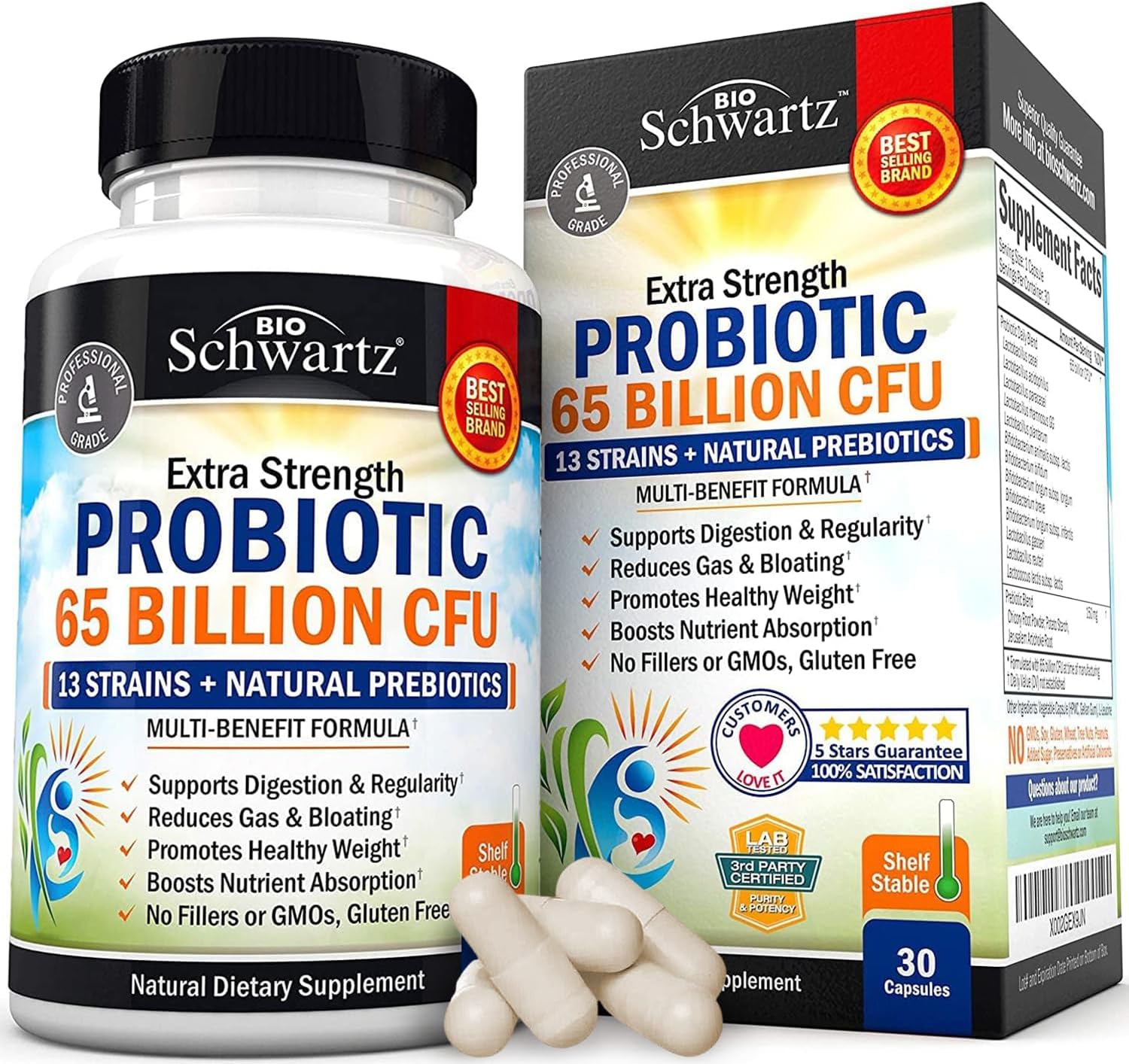 Probiotic 65 Billion - Probiotics With Prebiotic For Women & Men - Lactobacillus Acidophilus Digestive Health Capsules - Targeted Release Technology - Shelf Stable Supplement Non-Gmo Dairy Free-30Ct