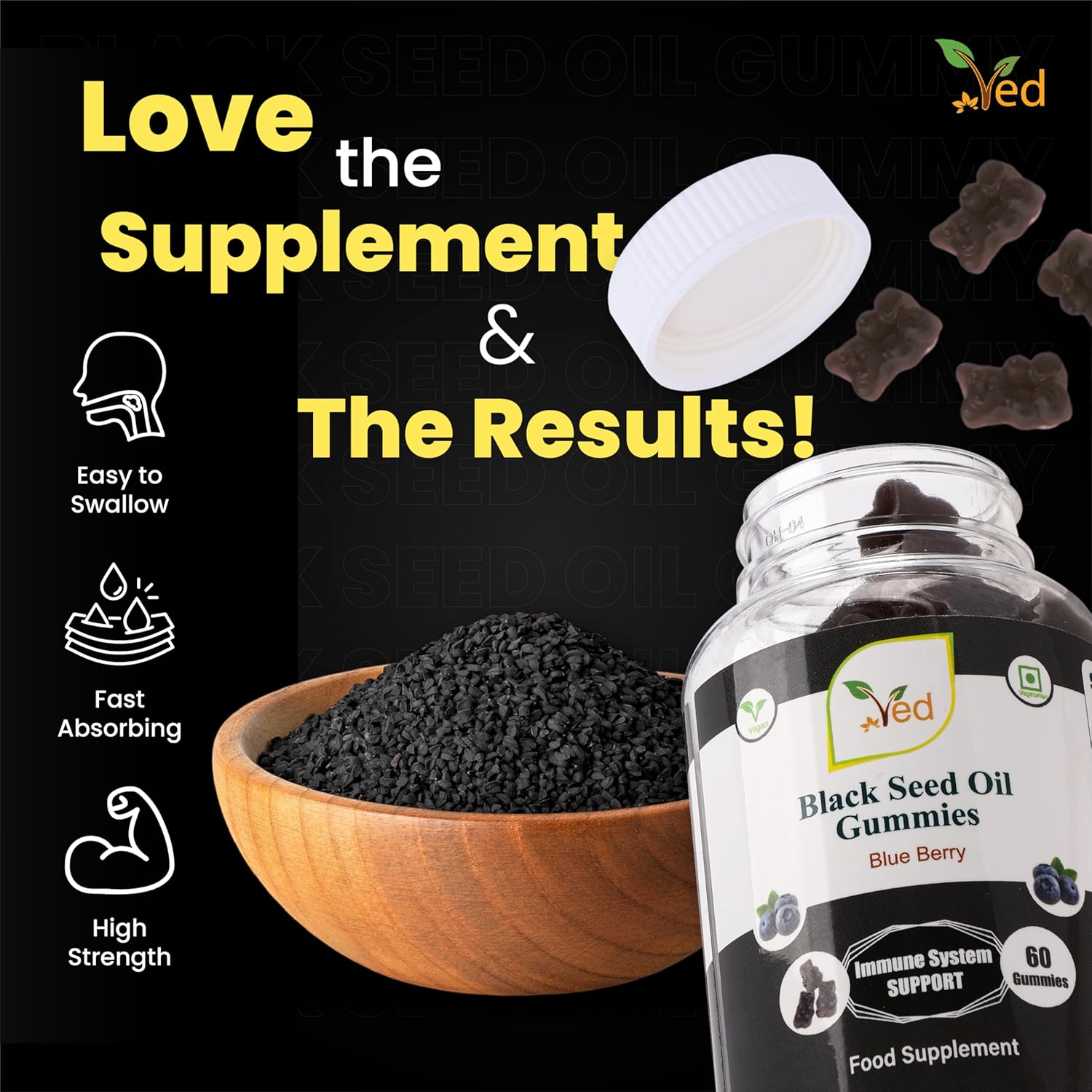 Ved Black Seed Oil Gummies with Blackcurrant Flavour, Raw Unfiltered Black Seed Oil Gummies with Mother Culture, Vegan Health Supplement for Men and Women- 60 Chews 30 Days’ Supply. : Amazon.co.uk: Health & Personal Care