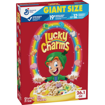 Lucky Charms Gluten Free Cereal With Marshmallows, Kids Breakfast Cereal, Made With Whole Grain, Giant Size, 26.1 Oz