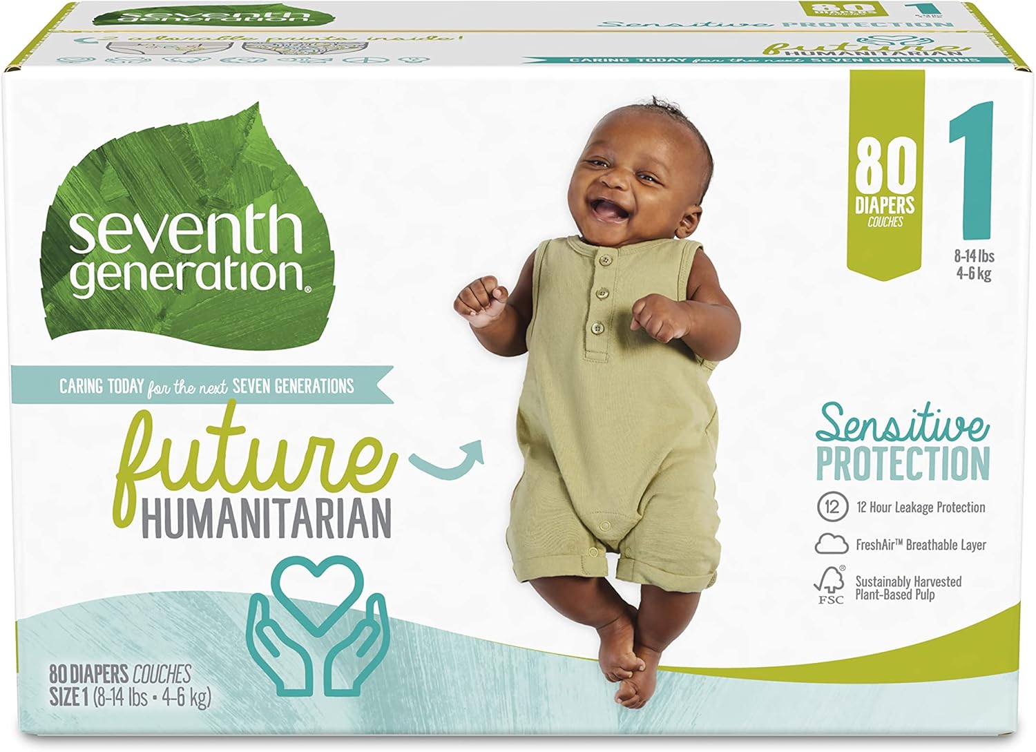 Seventh Generation Baby Diapers Size 1 Sensitive Protection Free & Clear Size 1, 80 Count