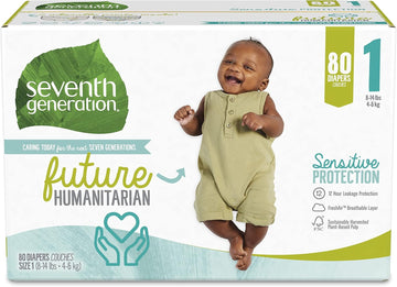 Seventh Generation Baby Diapers Size 1 Sensitive Protection Free & Clear Size 1, 80 Count