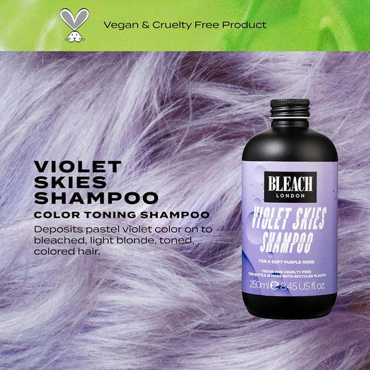 Bleach London Violet Skies Shampoo- High Pigmented Pastel Purple Rinse, Vegan Cruelty Free, Color Protected Clean, Color Depositing Formula 8.45 Fl Oz
