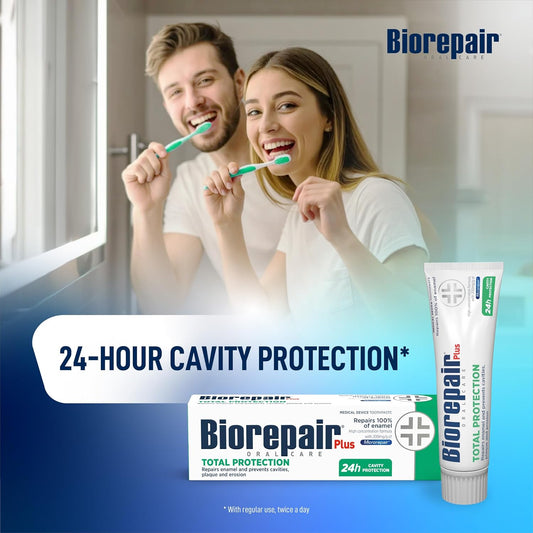 Biorepair Plus Total Protection Toothpaste - 200Mg/G Microrepair Fluoride Free Hydroxyapatite Toothpaste– Repairs The Enamel And Fights Oral Cavity Bacteria 3-Pack