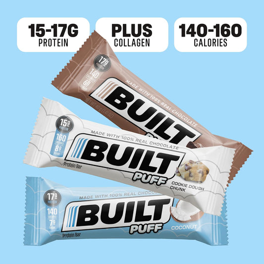 Built Protein Bars, Variety Pack, 12 Bars, Protein Snacks, 17G High Protein, Collagen, Perfect Breakfast Bar, On The Go Protein Snack, Post Workout