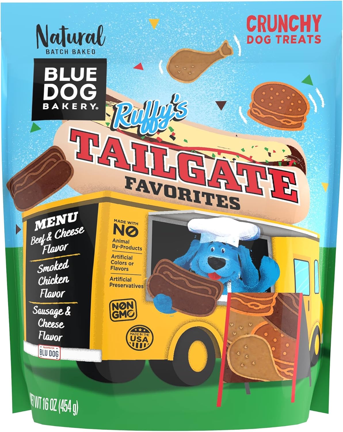 Blue Dog Bakery Natural, Ruffy'S Food Truck Tailgate Favorites Crunchy Dog Treats, Made In Usa, (1) 16-Ounce Bag