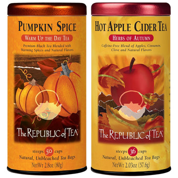 The Republic Of Tea – Limited-Edition Favorite Fall Teas - Pumpkin Spice And Hot Apple Cider Tea Bundle – 50 And 36 Count Tea Bags