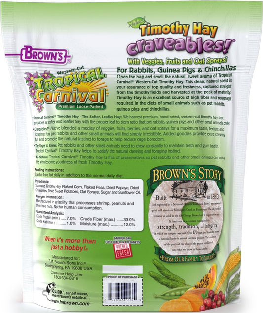 F.M. Brown'S Tropical Carnival, Natural Timothy Hay Craveables With Veggies, Fruits, And Oat Sprays, Foraging Treat With High Fiber For Healthy Digestion, 24 Oz