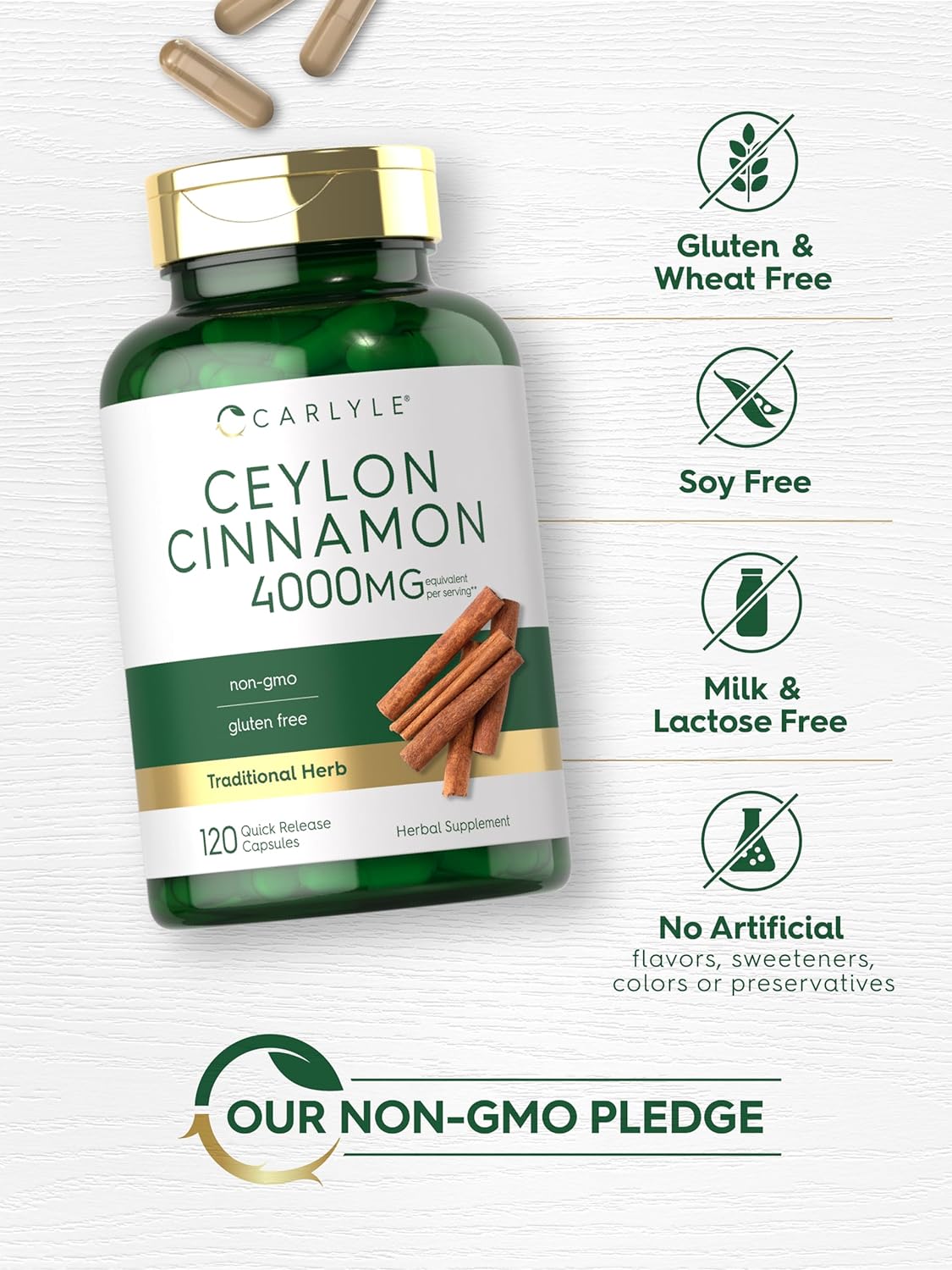 Carlyle Ceylon Cinnamon Capsules | 120 Count | 60 Servings | Non-GMO and Gluten Free : Health & Household