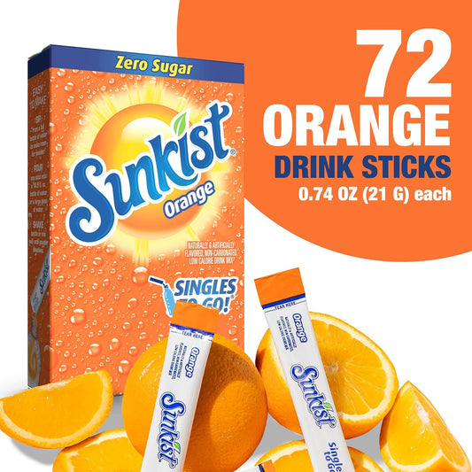 Sunkist Soda Orange Singles To Go Drink Mix, 12 Boxes With 6 Packets Each - 72 Total Servings