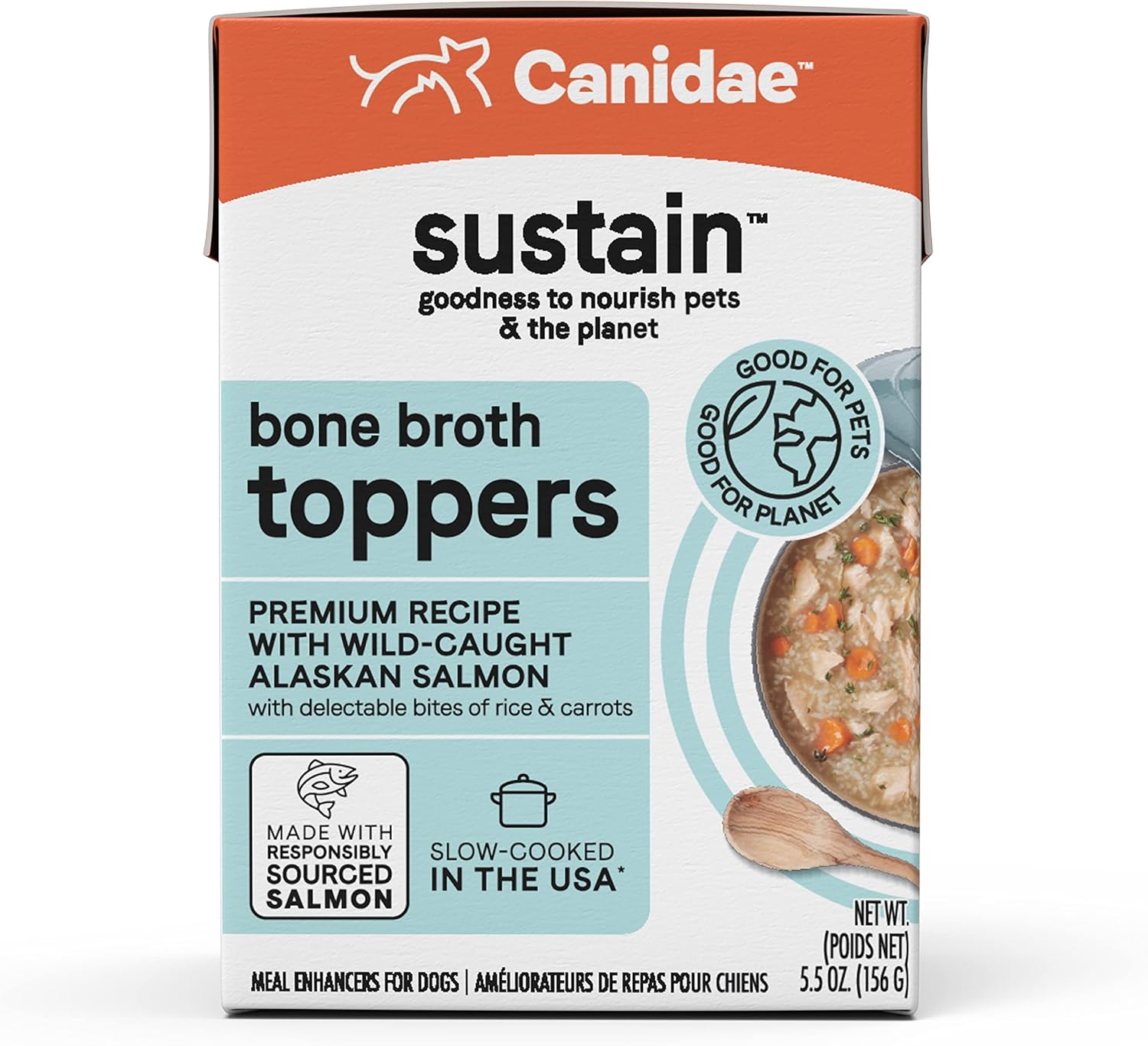 Canidae Sustain Bone Broth Toppers Premium Dog Topper With Wild-Caught Salmon, 5.5 Oz. (Case Of 1)
