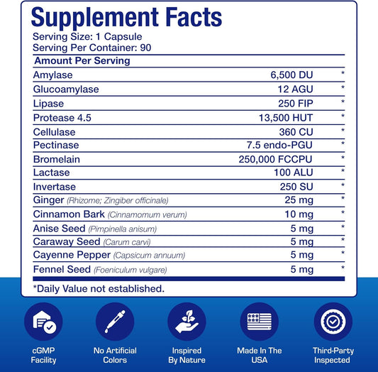 Plant Based Multi Digestive Enzymes Supplement - Clinically Formulated Digestion Supplement With Soothing Herbs And Enzymes For Women And Men For Protein Carb & Fat Digestive Complete (90Ct)