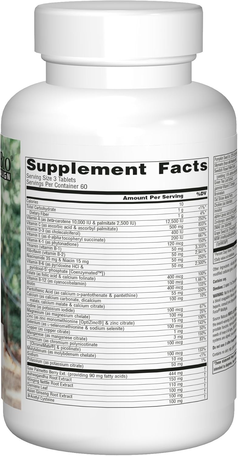 Source Naturals Men's Life Force Multiple Daily Multivitamin & Immune Health Supplement - 13 Essential Vitamins, Nutrients & Minerals - 180 Tablets