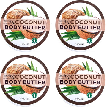 Derma V10 Body Butter Moisturising Cream Vegan Friendly 4 Pack (Coconut)