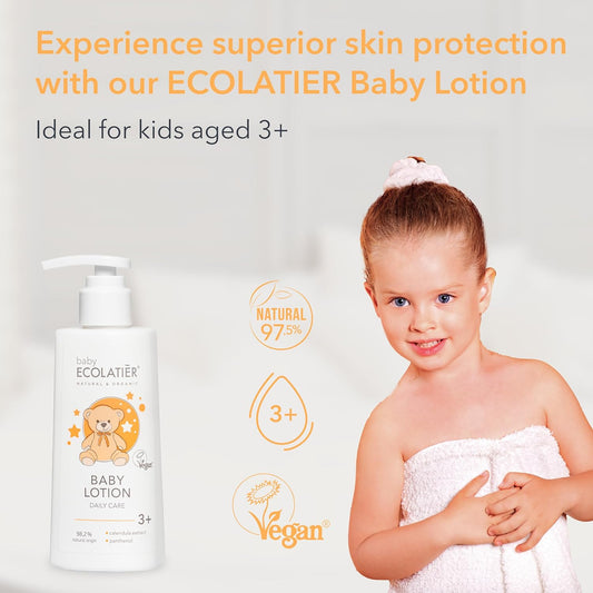 Kids Lotion Daily Care 3+ With Calendula & Panthenol – Gentle Baby Moisturizer For Sensitive Skin, Soothing & Hydrating, Vegan, Hypoallergenic, 8.5 Fl Oz - Ecolatier
