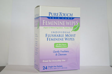 Pure Touch Feminine Wipes ORGANICS 24 Individual Flushable Moist Wipes 6 boxes 144 Single-Use-Packets