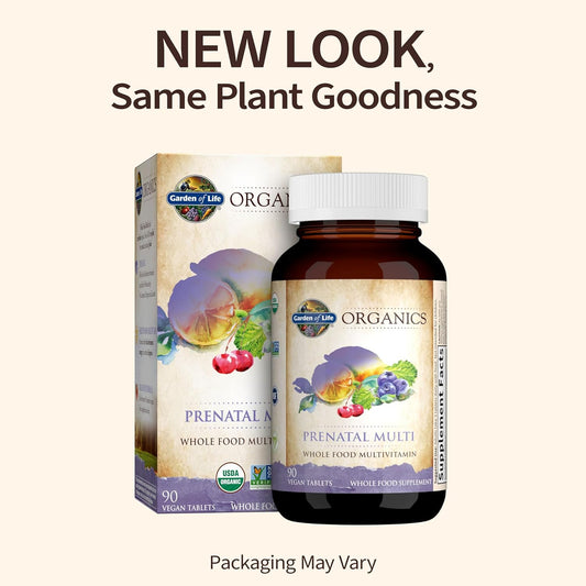 Garden Of Life Organics Womens Prenatal Multivitamin With Vitamin D3, B6, B12, C & Iron, Folate For Energy & Healthy Fetal Development  Organic, Non-Gmo, Gluten-Free, Vegan, 30 Day Supply