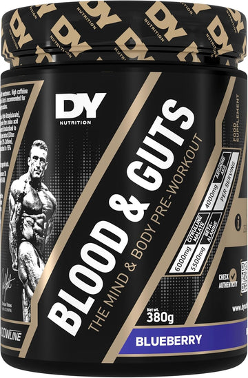 Dy Nutrition - Blood And Guts Pre Workout Powder, 380G (Blueberry) - High Strength Preworkout With 350Mg Caffeine, Citrulline Malate, Beta Alanine, Arginine Akg, L-Tyrosine, Vitamin B3 For Men & Women
