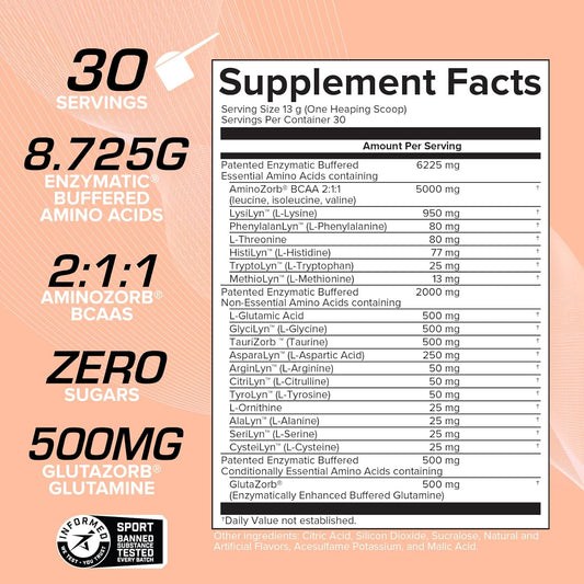 Efx Sports Aminozorb Elite 21 | Ph-Correct, Full Spectrum Aminos + Glutamine | Essential & Non Essential Aminos | Zero Sugars | 30 Servings (Sour Peach)