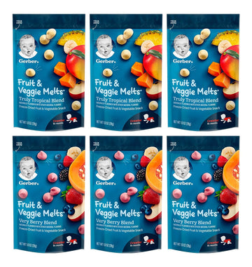 Gerber Graduates Fruit & Veggie Melts Snack Variety Pack, 3 Very Berry Blend and 3 Truly tropical Blend (Pack of 6)